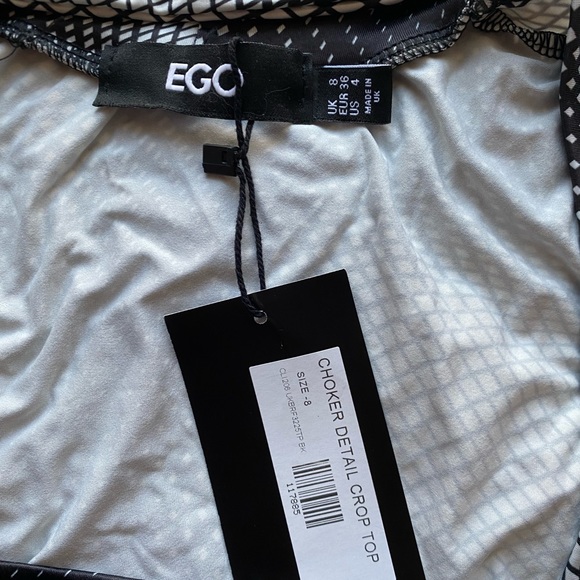 Ego- Choker Detail Mono Print Crop Top, SIZE: US 4, UK 8 - Picture 3 of 5